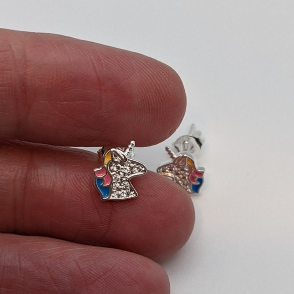 Unicorn stud earrings 925 sterling silver - Picture 4 of 4